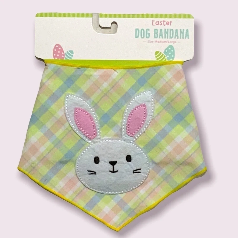 Easter Dog Bandanna Bunny Rabbit Spring Colors Plaid Multicolor Medium to Large